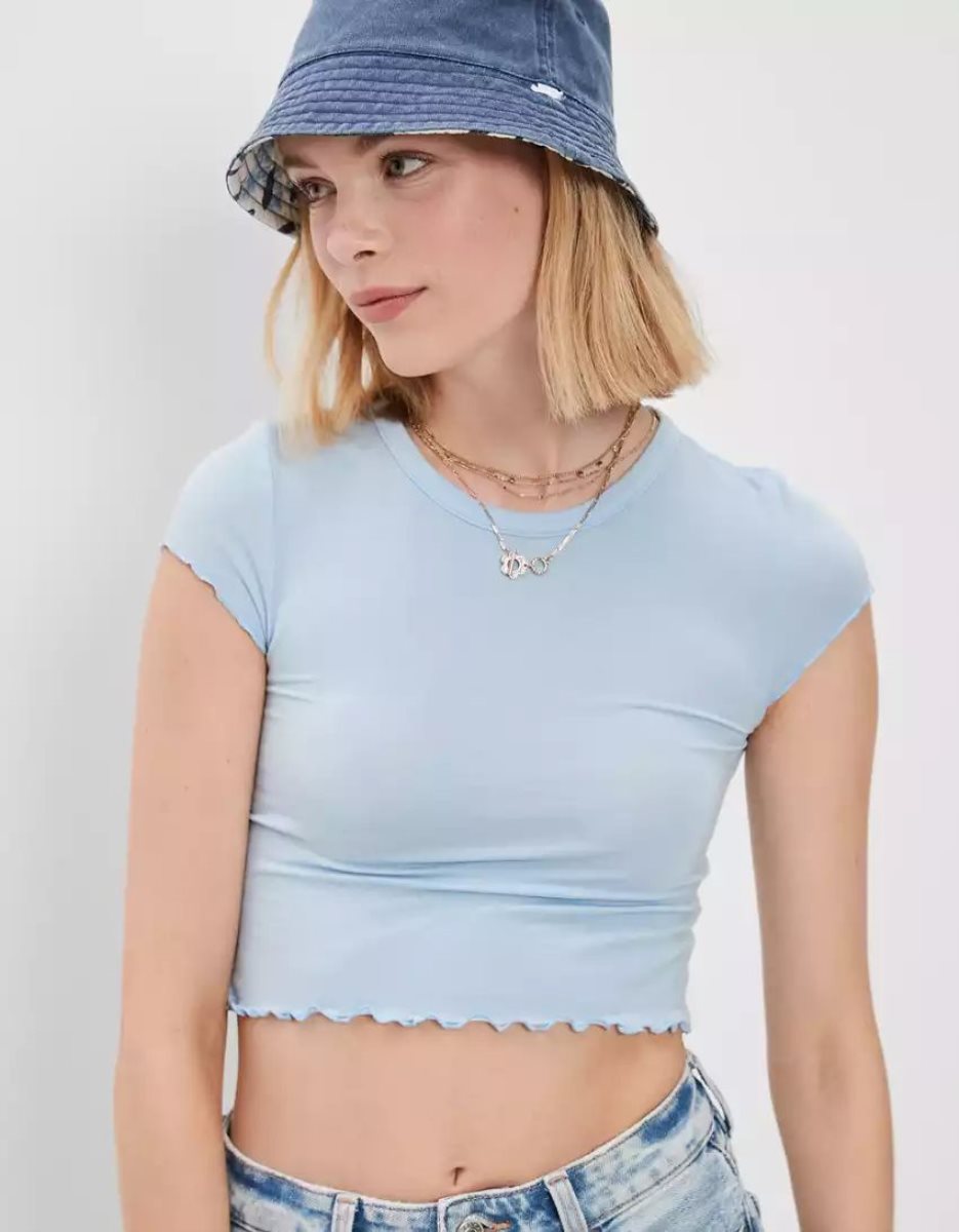 T Shirts American Eagle AE Cropped Soft & Sexy Tee Bleu Clair Femme | NSY-38577024